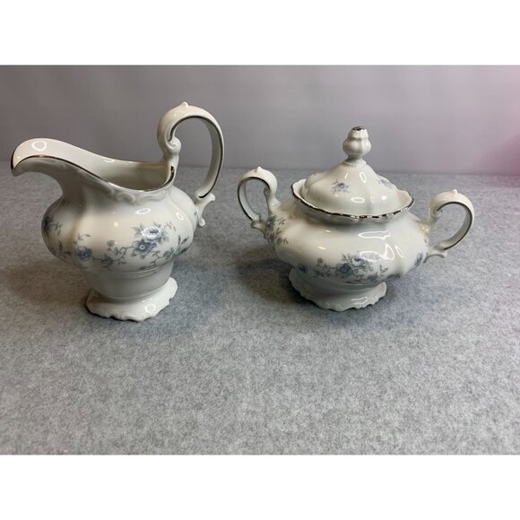 Johann Haviland Bavaria Blue Garland Creamer and Sugar Dish with Lid - Picture 1 of 9